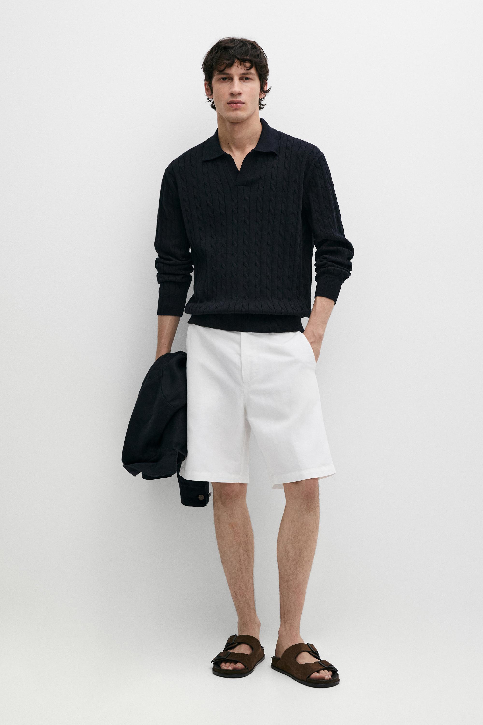 Pull polo en maille tressée 100 % coton